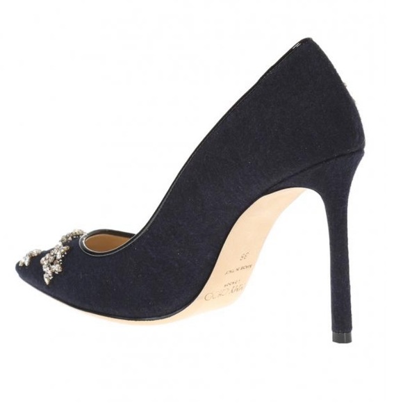 Jimmy Choo Romy 100 Embellished Flannel Point-Toe Pumps - Picture 12 of 12